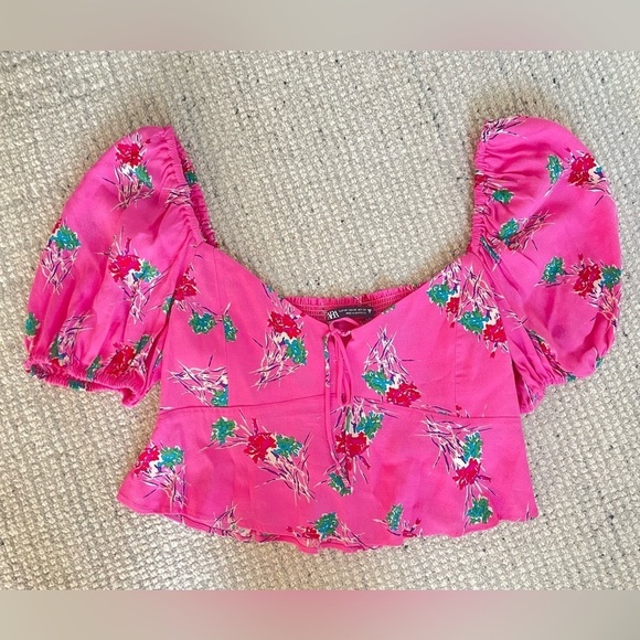 Zara Pink Floral Milkmaid Crop Top - Picture 5 of 10